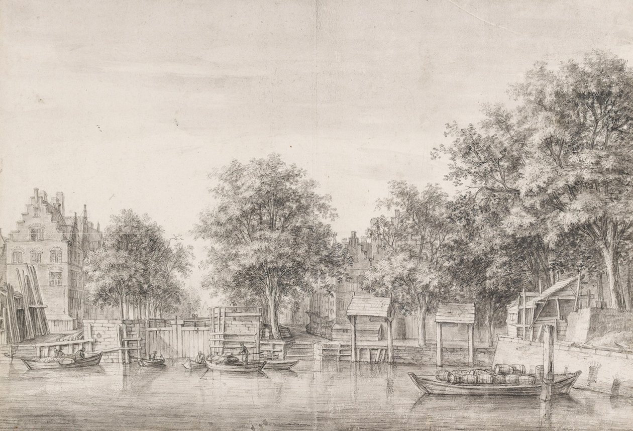 Utsikt over Sint-Anthoniesluis i Amsterdam av Anthonie Waterloo