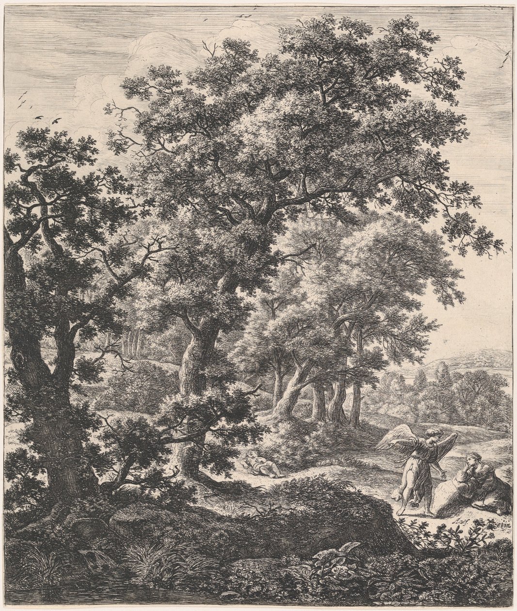 Hagar Consoled by the Angel, 1600-tallet. av Anthonie Waterloo