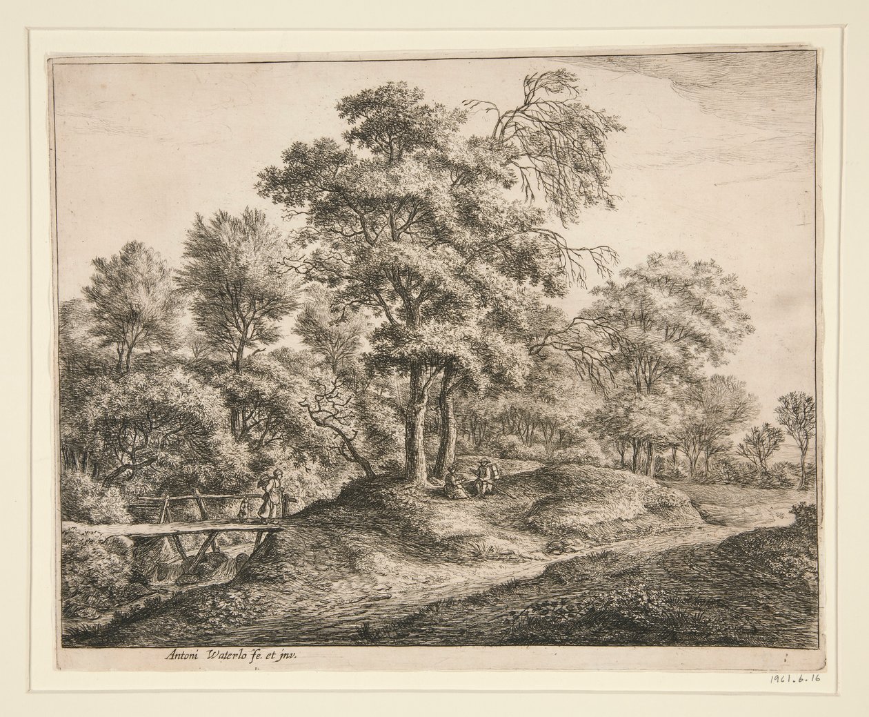 Bondekvinnen og jenta på den lille trebroen av Anthonie Waterloo