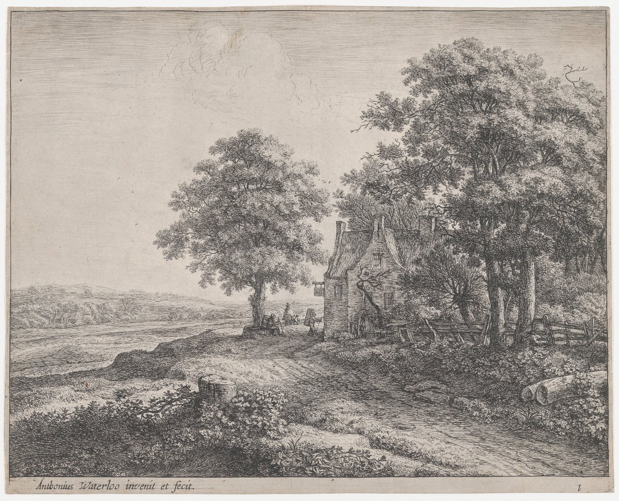 Stort lindetre før et vertshus, 1600-tallet. av Anthonie Waterloo