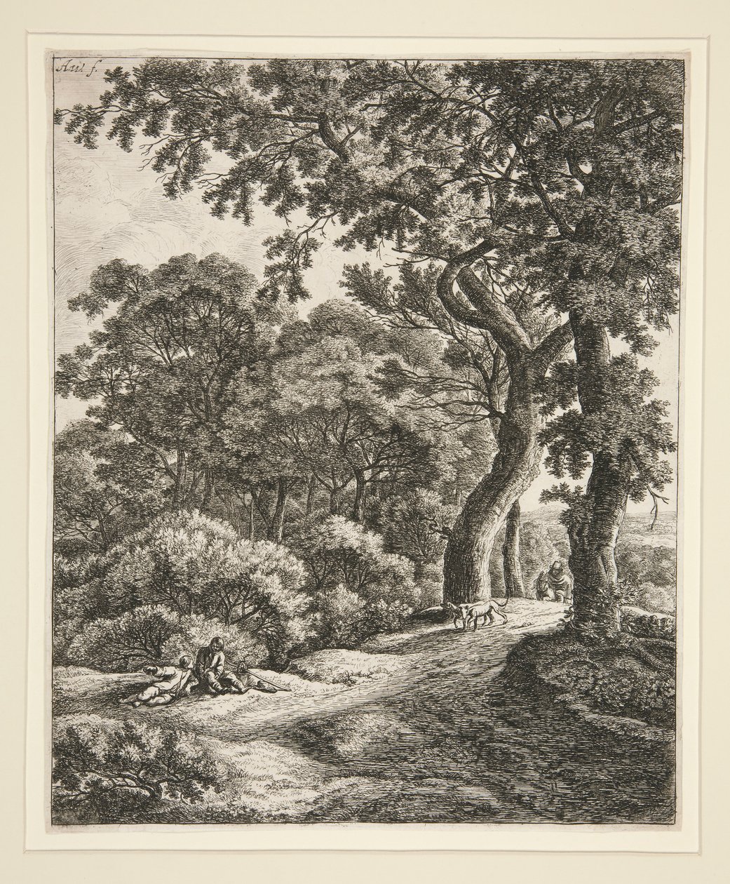 De to reisende hviler i skogen av Anthonie Waterloo