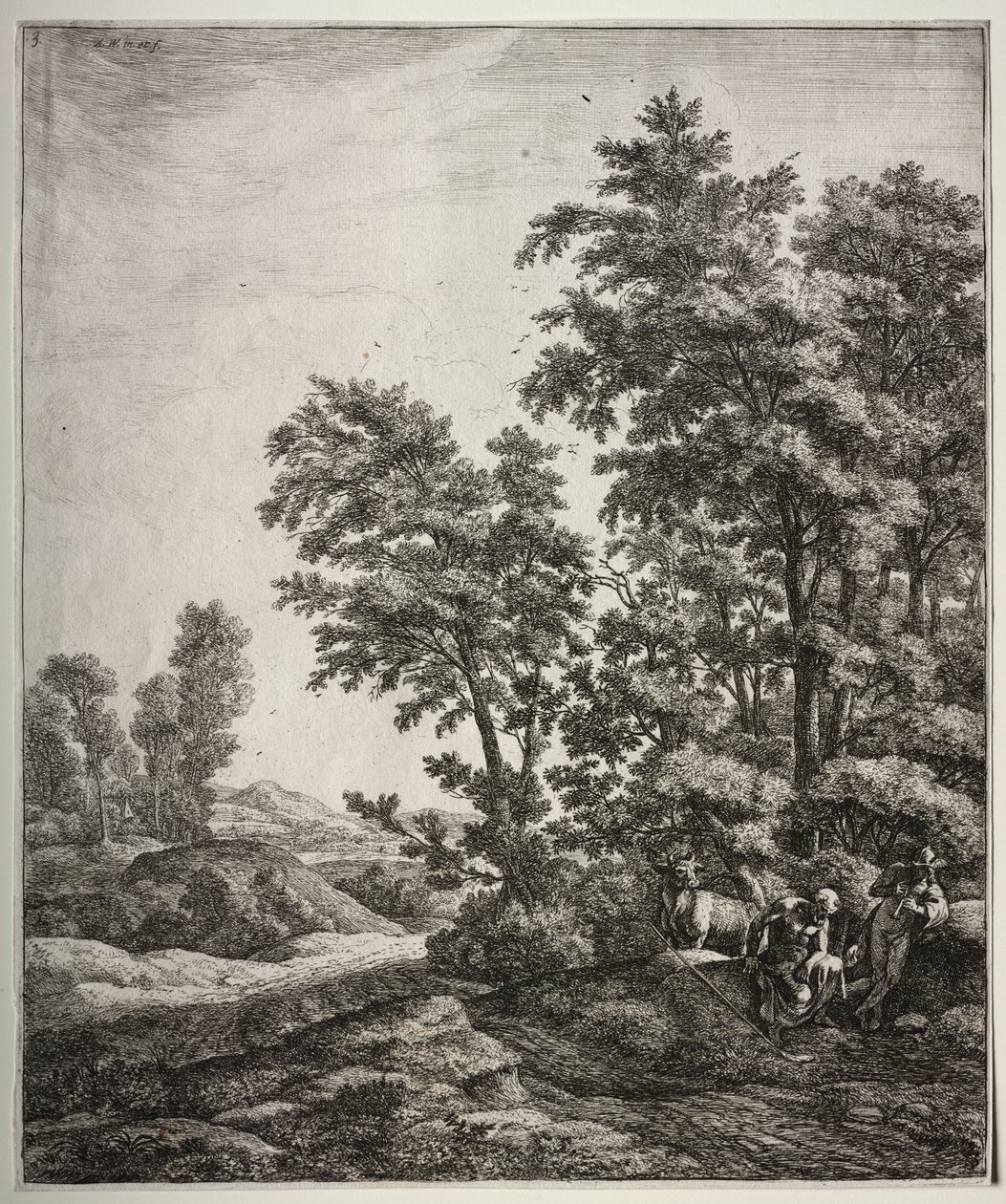 Seks store oppreiste landskap med scener fra Ovids Metamorphoses: Mercury and Argus av Anthonie Waterloo