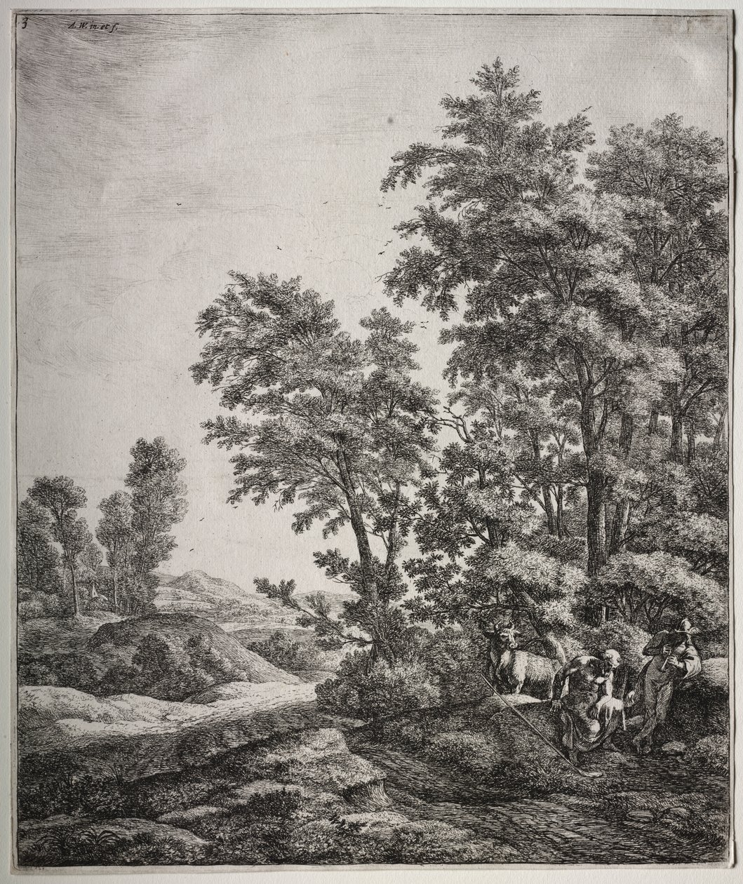 Seks store oppreiste landskap med scener fra Ovids Metamorphoses: Mercury and Argus av Anthonie Waterloo