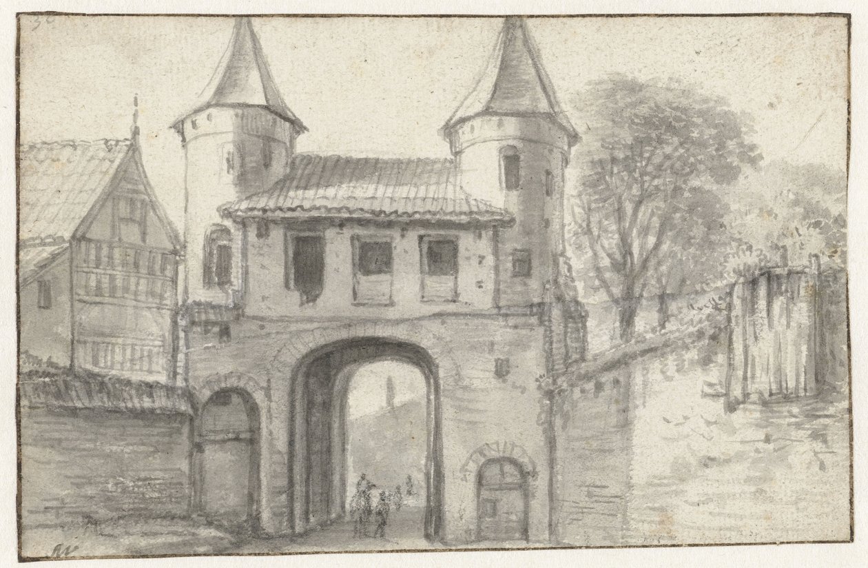 Byport ved Hamburg (?), sett fra innsiden av Anthonie Waterloo
