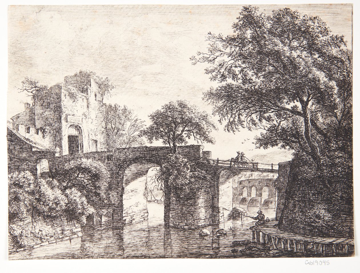 Steinbro over en elv av Anthonie Waterloo