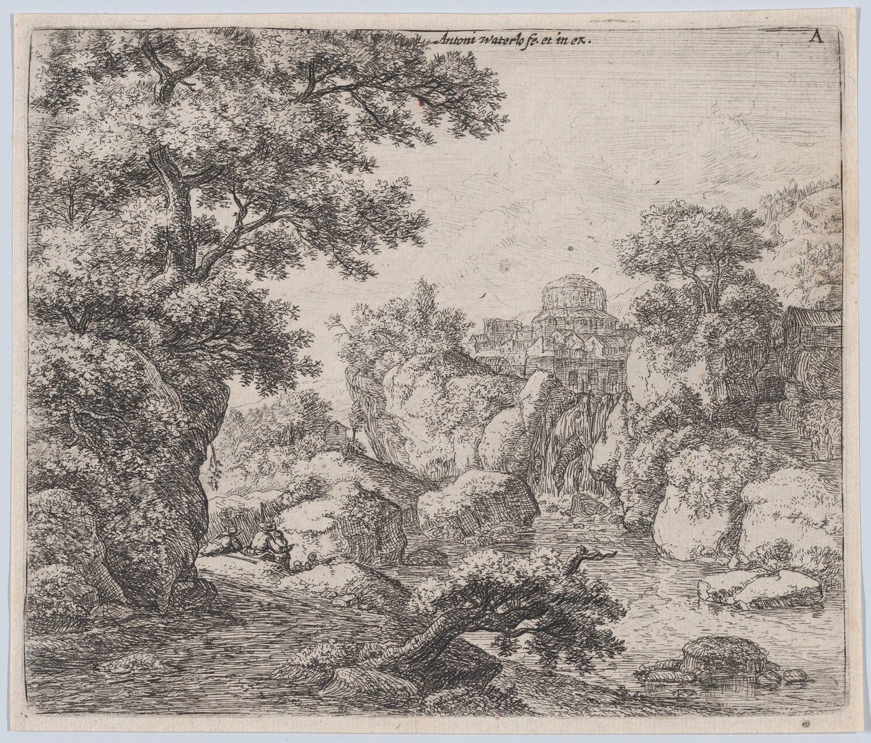 Kuppelen og fossen, 1600-tallet. av Anthonie Waterloo
