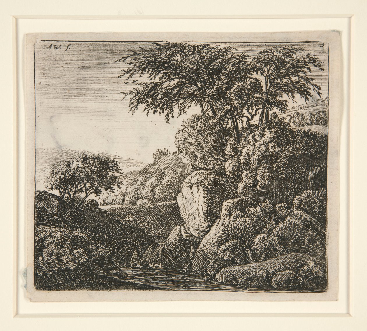Den lille fossen, fra et sett med 4 etsninger, B. 3-6 av Anthonie Waterloo