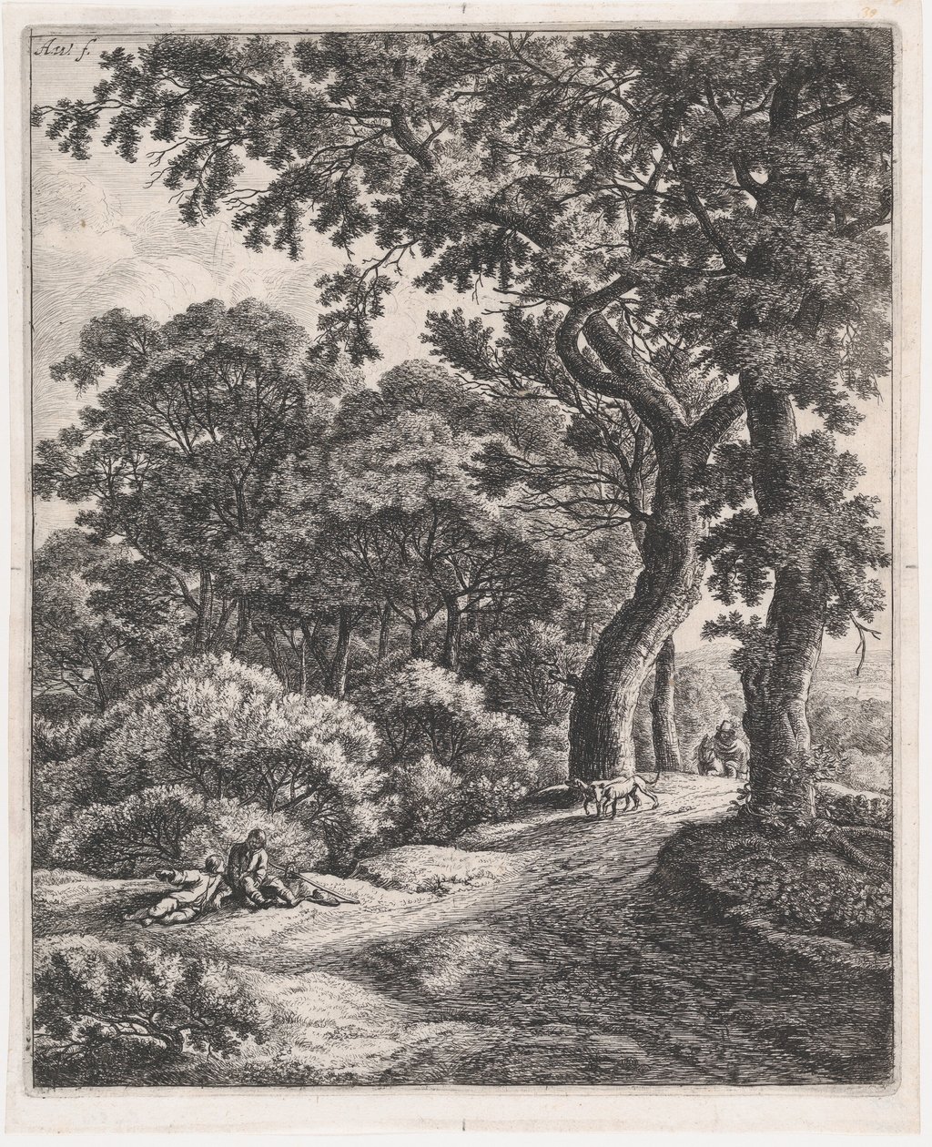 To reisende som hviler i skogen, 1600-tallet, 1600-tallet. av Anthonie Waterloo