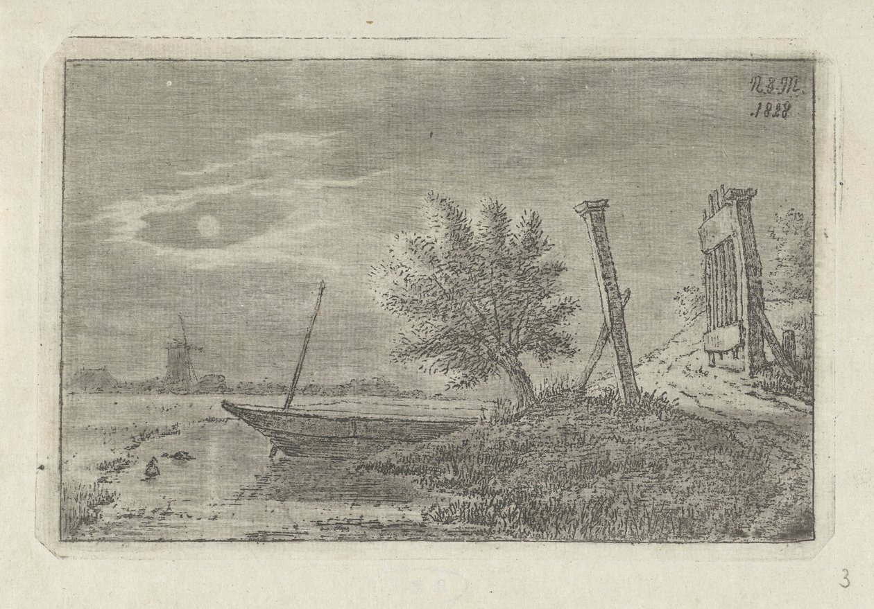 Landskap med båt og åpen port av Anthonie Willem Hendrik Nolthenius de Man