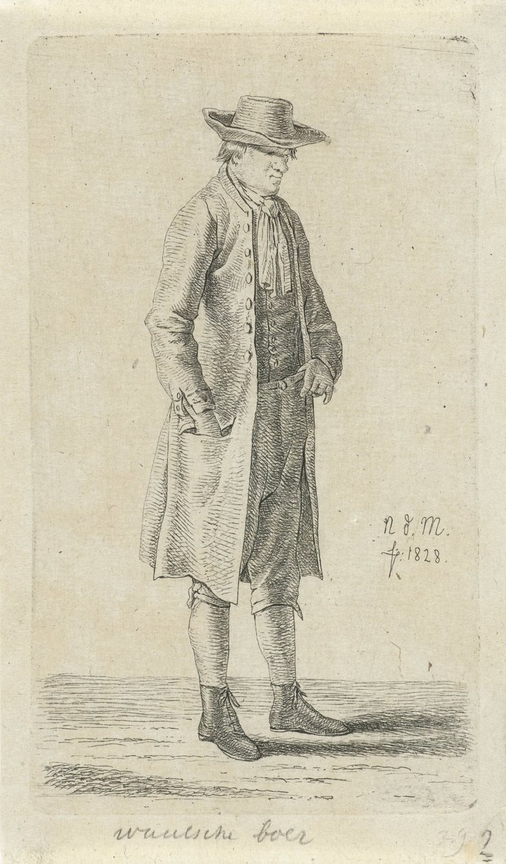 Mann med hånden i jakkelommen Vallonsk bonde (tittel på objekt) 12 studiefigurer (serietittel) av Anthonie Willem Hendrik Nolthenius de Man