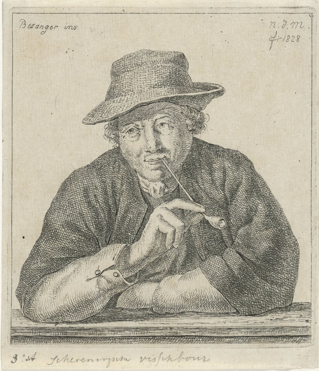 røykende mann Schevingsche fiskeoppdretter (tittel på objekt) av Anthonie Willem Hendrik Nolthenius de Man