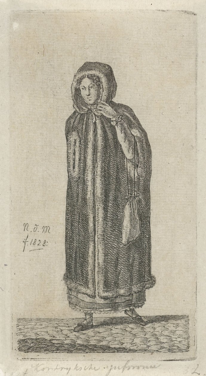 Kvinne med kappe Kortrijk Miss (tittel på objekt) 12 studiefigurer (serietittel) av Anthonie Willem Hendrik Nolthenius de Man