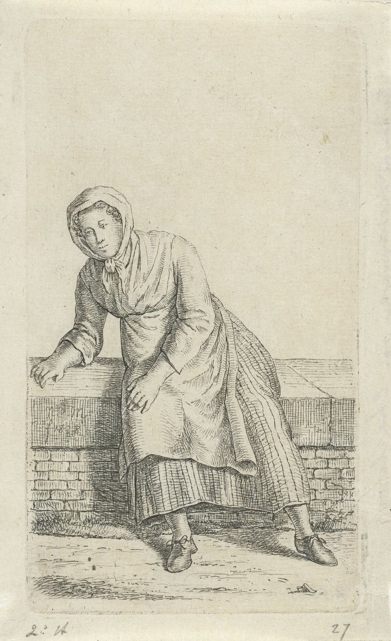 Kvinne sitter på en vegg 12 studiefigurer (serietittel) av Anthonie Willem Hendrik Nolthenius de Man