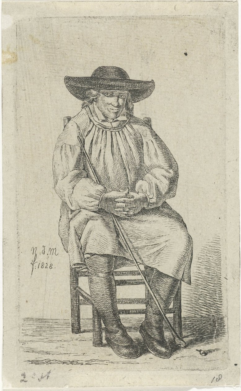 Sittende mann med stokk 12 studiefigurer (serietittel) av Anthonie Willem Hendrik Nolthenius de Man