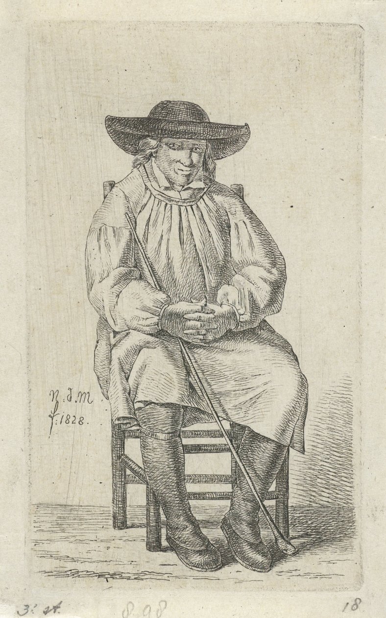 Sittende mann med pinne 12 studiefigurer (serietittel) av Anthonie Willem Hendrik Nolthenius de Man