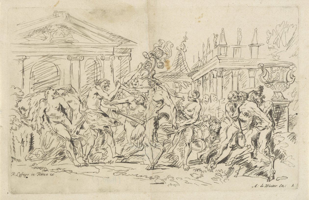Satyr med dansende nymfer Bacchanals (serietittel) av Anthonie de Winter
