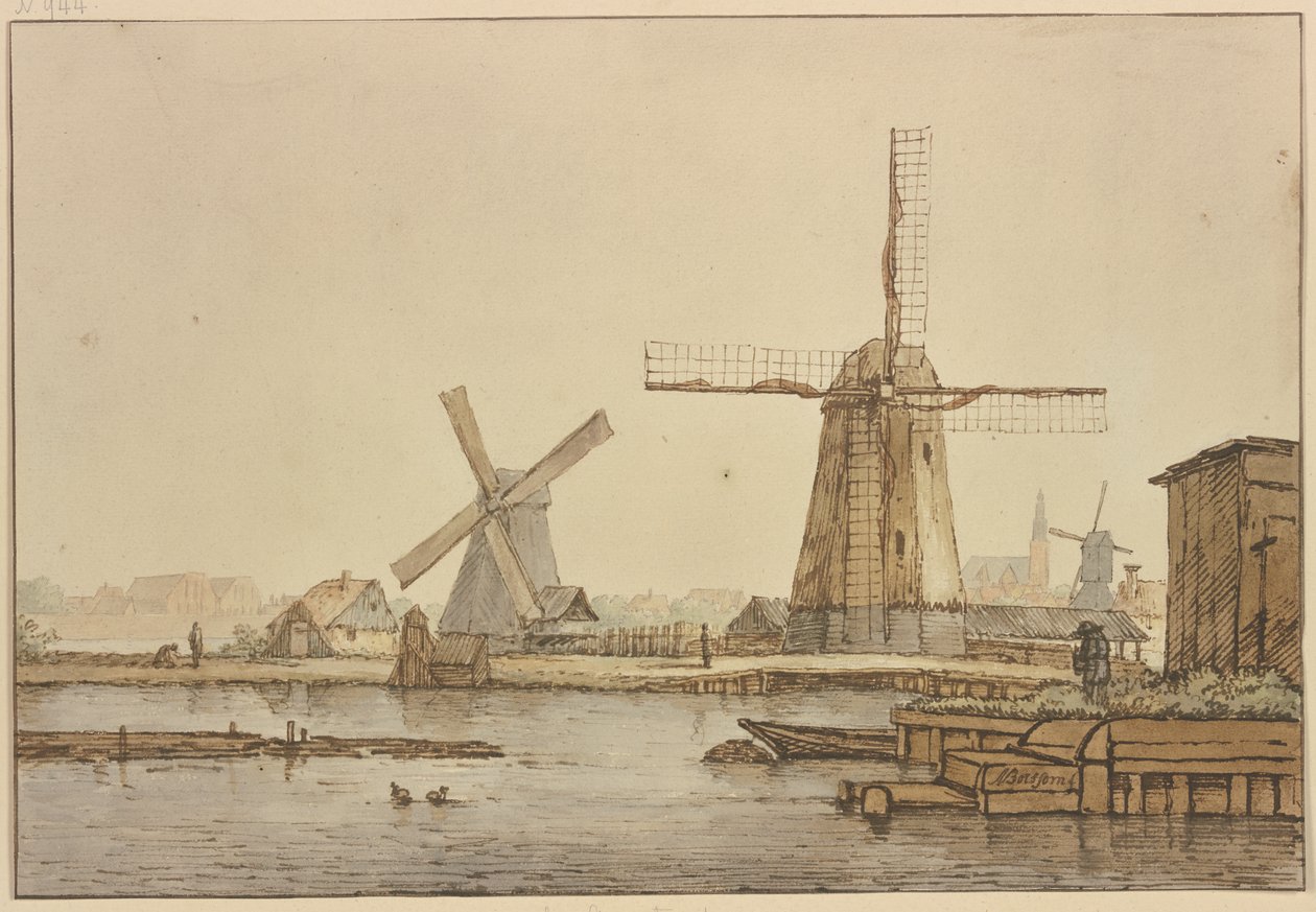 Tre vindmøller ved Amsterdam av Anthonie van Borssom
