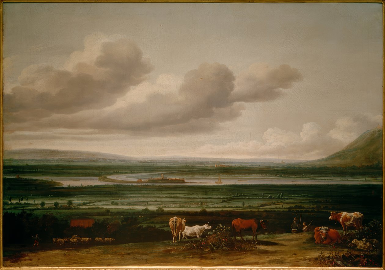 Nedre Rhinlandskap nær Kleve med festningen Schenkenschanz, Hoch– og Niederelten av Anthonie van Borssom