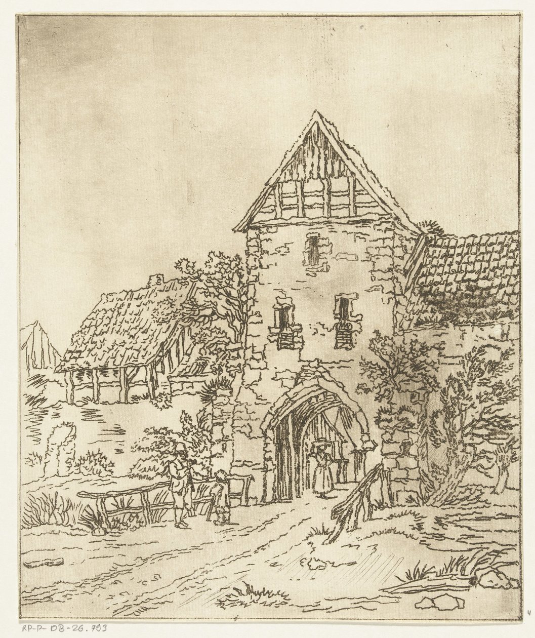 Noen figurer ved en gammel byport av Anthonie van den Bos