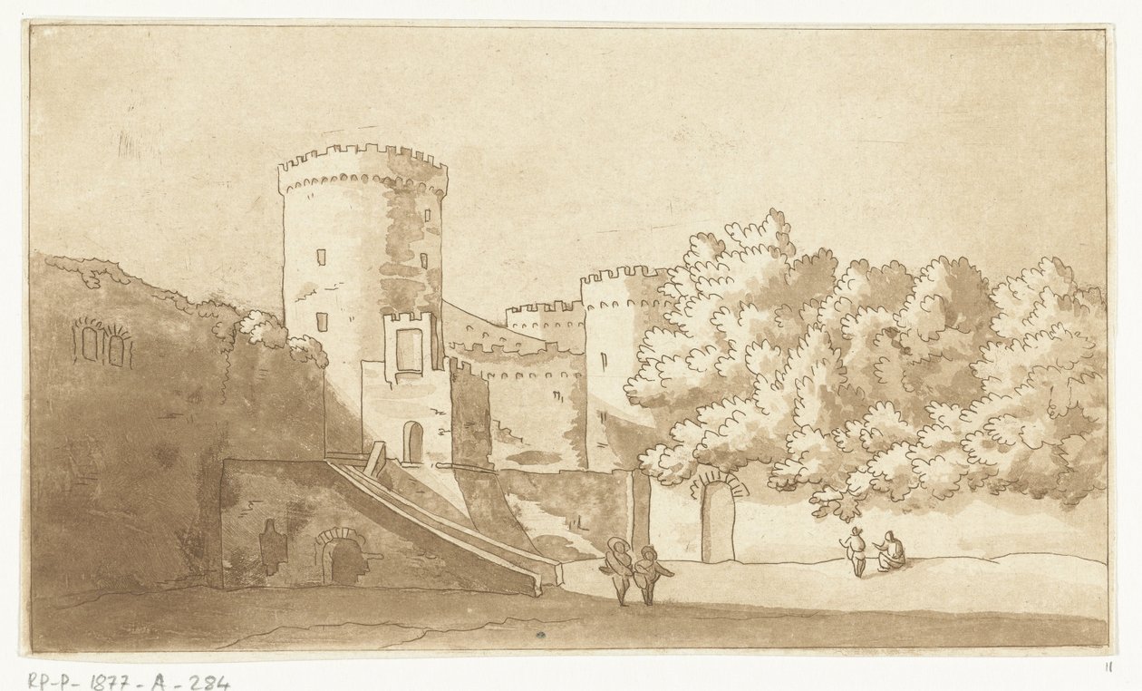 Mur av en festning med tårn Castel Gandolfo av Anthonie van den Bos