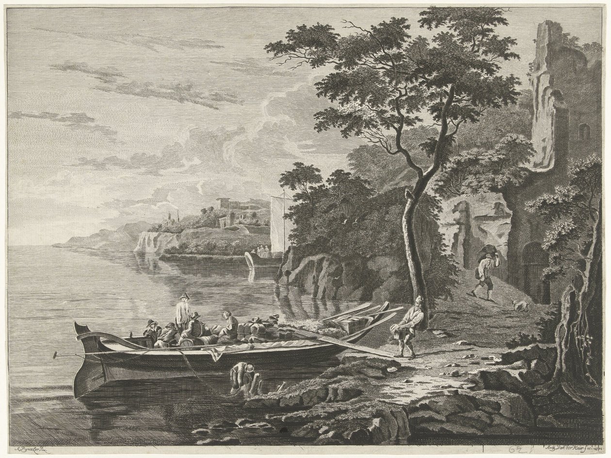 Figurer ved en lekter i et fjellandskap av Anthonij van der Haer