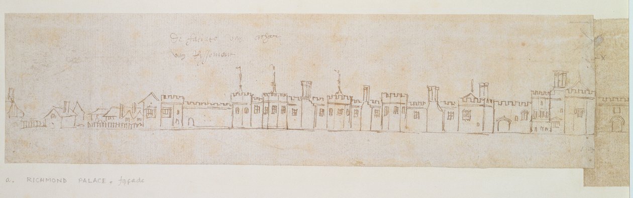 Yttermuren til Richmond Palace, 1500-tallet (penn og blekk på papir) av Anthonis van den Wyngaerde