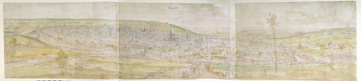 Panoramautsikt over Brussel fra nord, 1558 (penn og brunt blekk med akvarell over spor av svart kritt) av Anthonis van den Wyngaerde