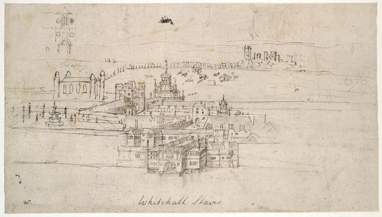 Tower of London (penn og brunt blekk over svake indikasjoner i svart kritt) av Anthonis van den Wyngaerde