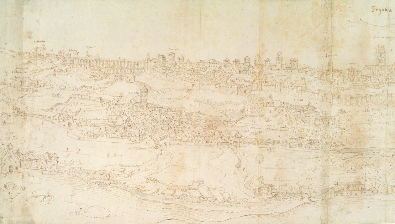 Utsikt over Segovia, 1500-tallet (penn og blekk på papir) av Anthonis van den Wyngaerde