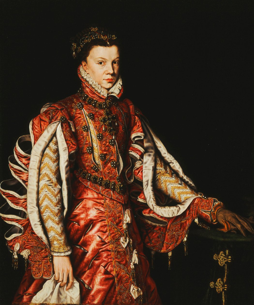 Portrett av Elizabeth av Valois, dronning av Spania, trekvart lengde, av Anthonis van Dashorst Mor