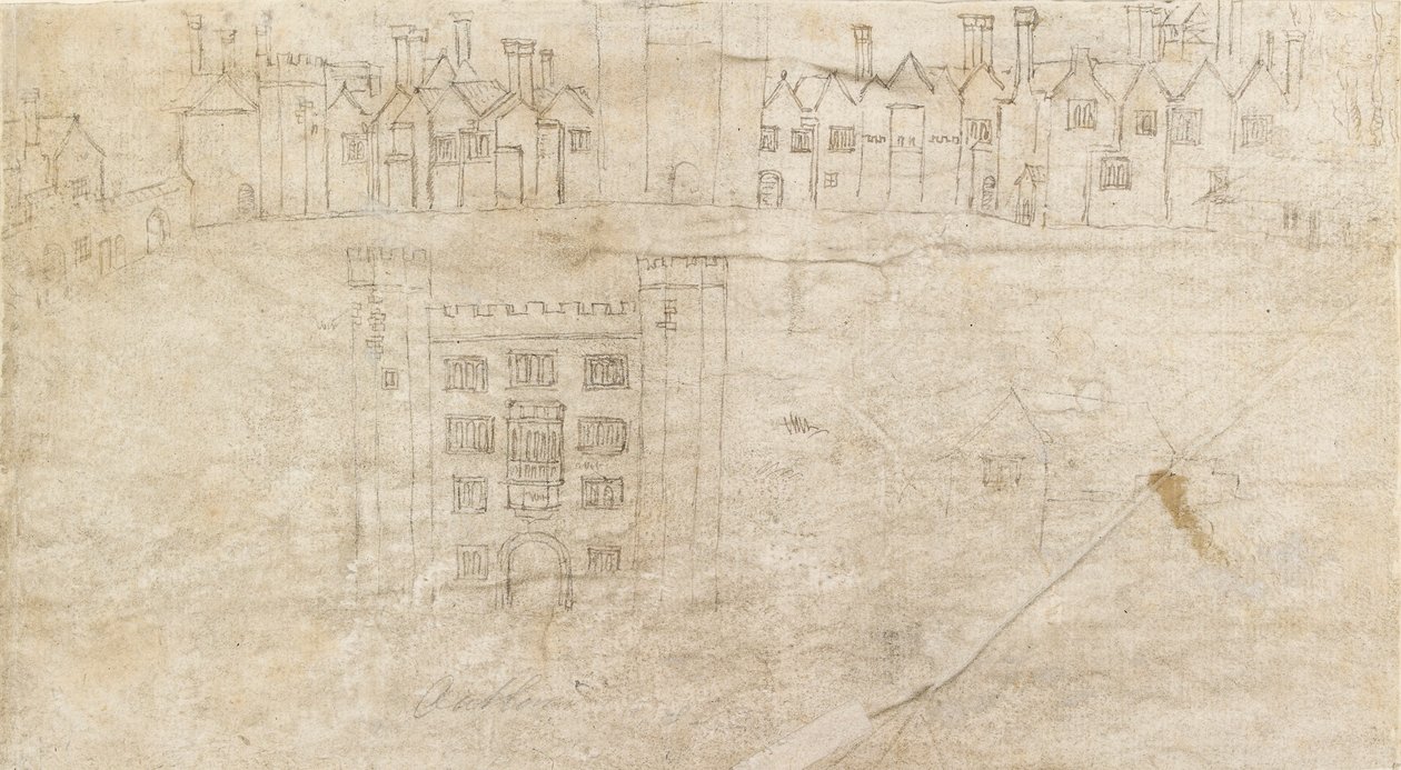 Bygninger langs sørfronten av Oatlands Palace, ca. 1550-tallet av Anthonis van den Wyngaerde