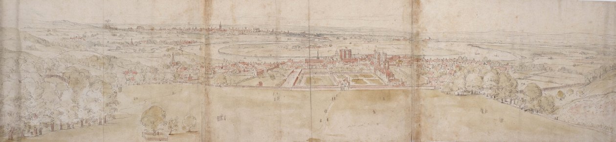Greenwich Palace og London fra Greenwich Hill (penn og brunt blekk og akvarell over indikasjoner i svart kritt) av Anthonis van den Wyngaerde