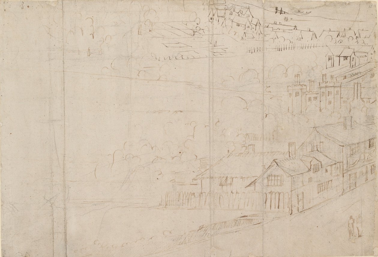 Panorama over London sett fra Southwark: Bankside, 1554 av Anthonis van den Wyngaerde
