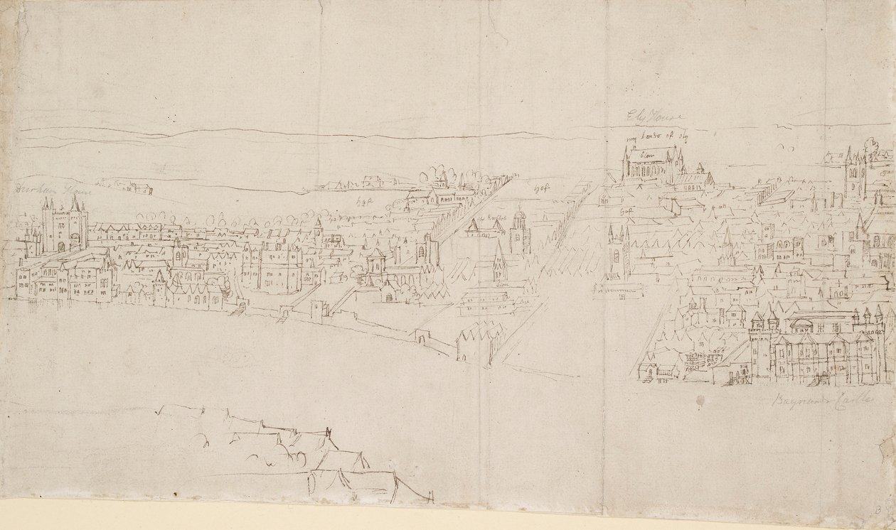 Panorama over London sett fra Southwark: Durham House til Barnard