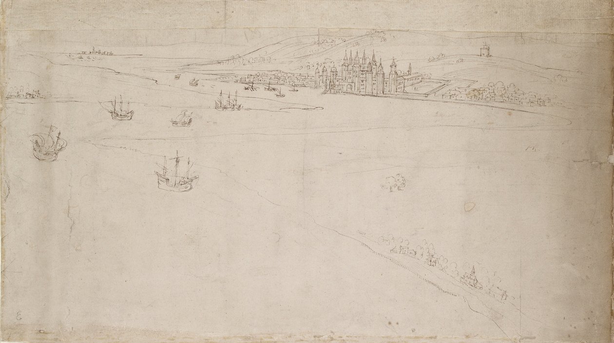 Panorama over London sett fra Southwark: Greenwich, 1554 av Anthonis van den Wyngaerde