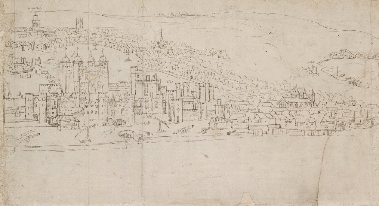 Panorama over London sett fra Southwark: The Tower, 1554 av Anthonis van den Wyngaerde