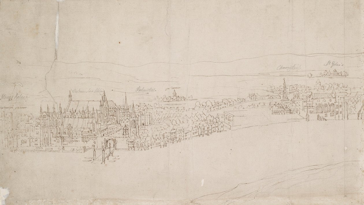 Panorama av London sett fra Southwark: Westminster, 1554 av Anthonis van den Wyngaerde