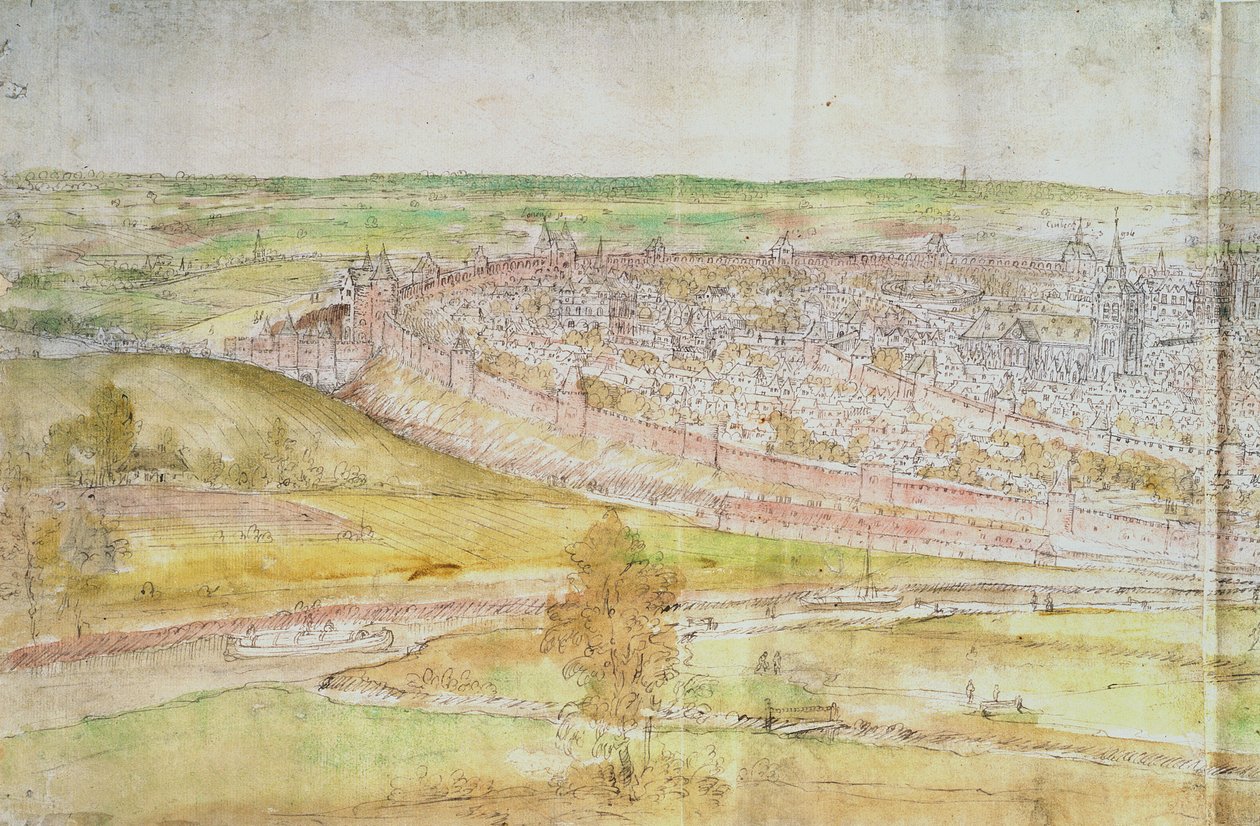 Panoramautsikt over Brussel, 1500-tallet (penn og blekk og wc på papir) av Anthonis van den Wyngaerde