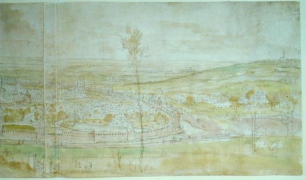Panoramautsikt over Brussel, 1500-tallet av Anthonis van den Wyngaerde