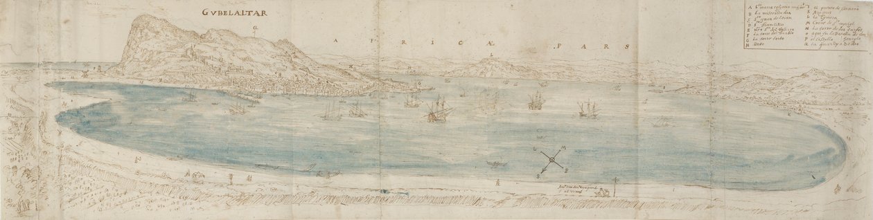 Panoramautsikt over Gibraltarbukta, c1567 av Anthonis van den Wyngaerde