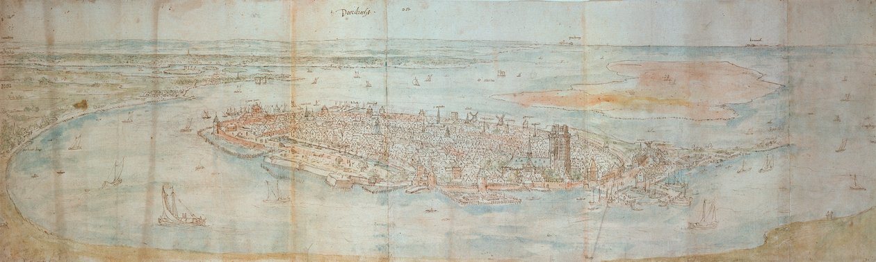 Panoramautsikt over Dordrecht, sett fra et forhøyet punkt mot vest av Anthonis van den Wyngaerde
