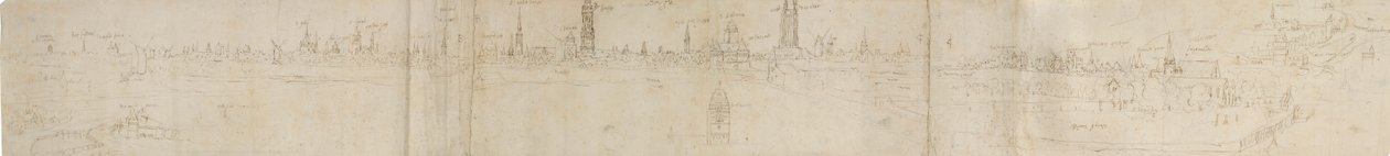Foreløpig skisse for en utsikt over Brugge fra sørvest, 1558. av Anthonis van den Wyngaerde