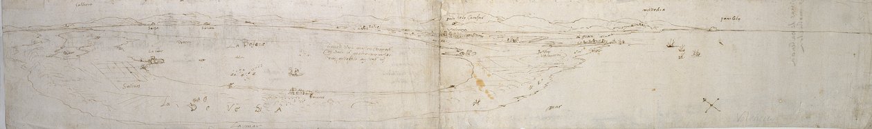 Skisse av lagunen i Valencia, la Albufera og tilstøtende kyst og landsbygd, c1560-tallet av Anthonis van den Wyngaerde
