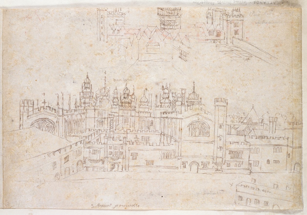 Studier av Palace of Oatlands og Hampton Court, ca. 1544 (penn og blekk på papir) av Anthonis van den Wyngaerde