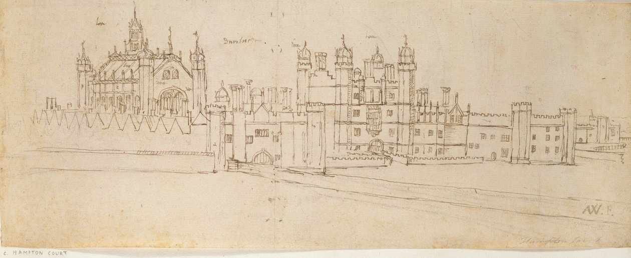 The Chapel and Gatehouse of Hampton Court Palace, c1550-1560   1189705   no       norwegian Successfully Translated  Original: Conservatory Fountain, c. 1938. Translat: Conservatory Fountain, c. 1938. 1164844 no norwegian Successfully Translated Original:  av Anthonis van den Wyngaerde