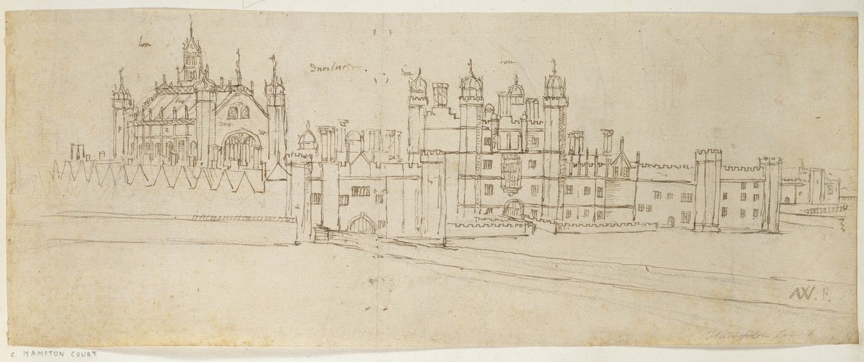 The Chapel and Gatehouse of Hampton Court, ca. 1544 (penn og blekk på papir) av Anthonis van den Wyngaerde