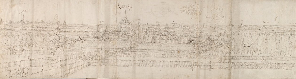 Utsikt over Cantecroy-palasset nær Antwerpen og det omkringliggende landskapet, 1557-58 av Anthonis van den Wyngaerde