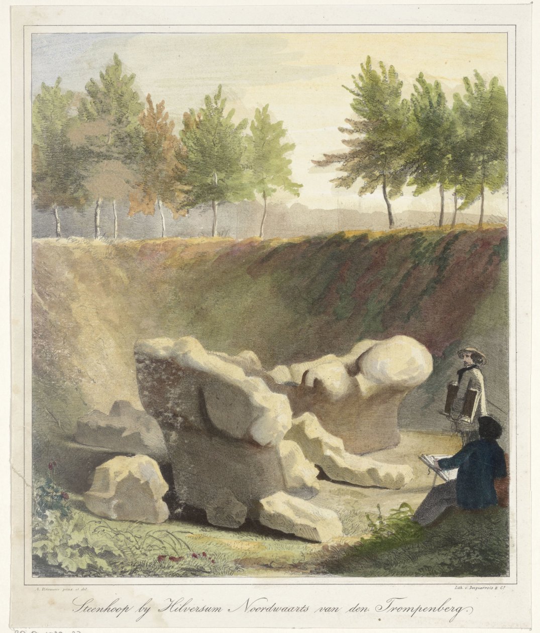Illustratører ved en arkeologisk utgravning Varde nær Hilversum nordover van den Trompenberg (tittel på objekt) av Anthonius Brouwer
