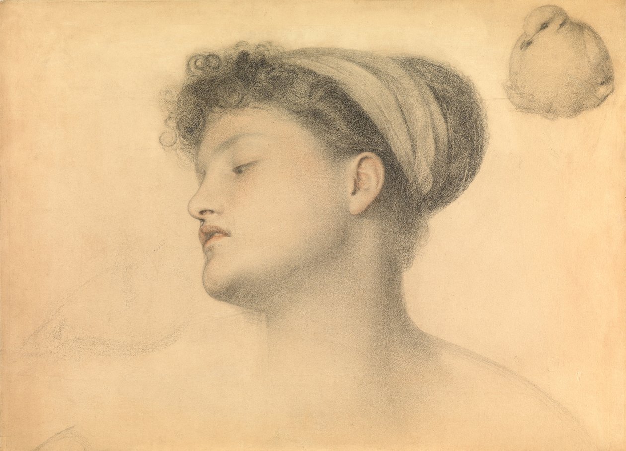 Studie for jente med duer (blyant og farget kritt på papir) av Anthony Frederick Augustus Sandys