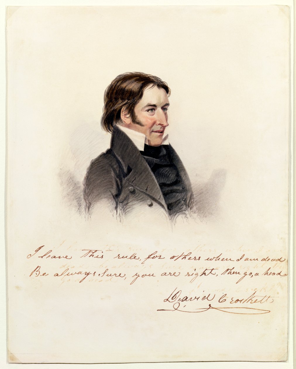 Portrett av David Crockett, 1834 (wc på papir) av Anthony Lewis De Rose